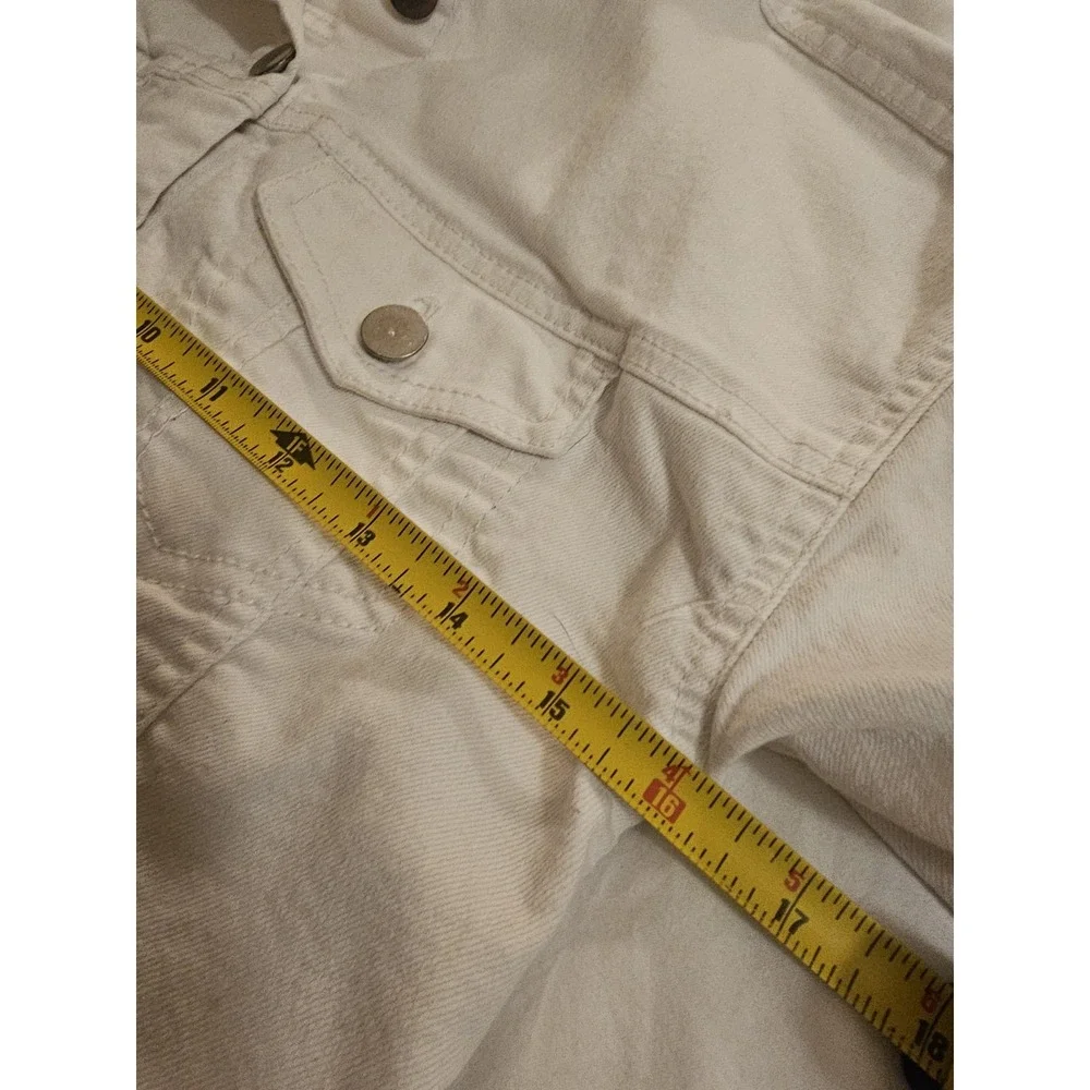 Cat &‎ Jack Girls Cropped Denim Jacket Size M (7–8) Cream White Button Front - Picture 4 of 7